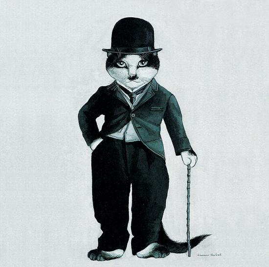 赫伯特的“电影猫”作品，《流浪汉》中的查里·卓别林