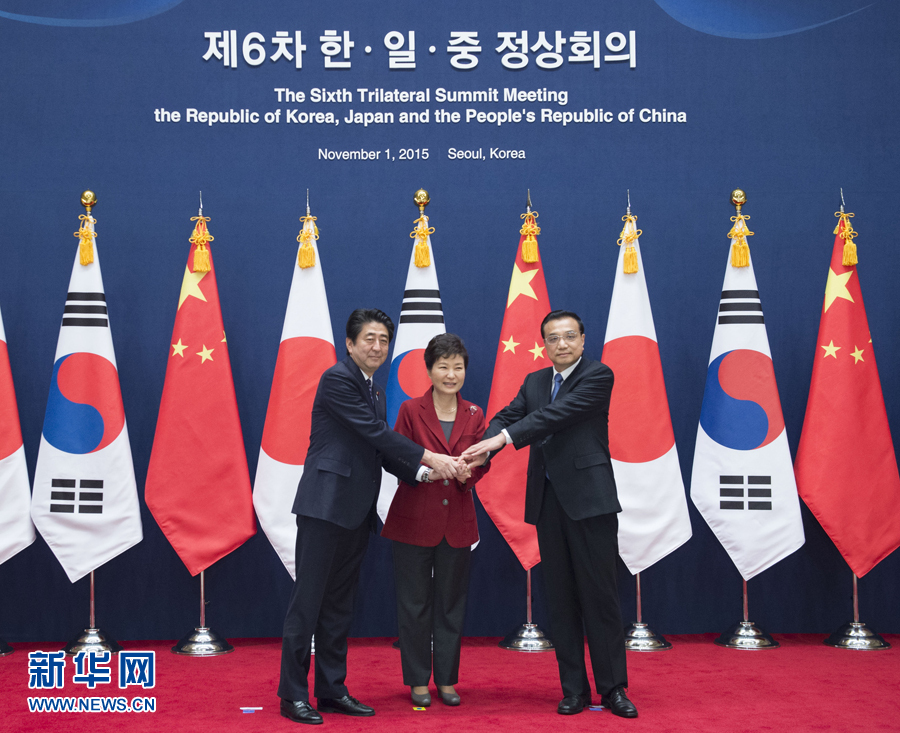 11月1日，国务院总理李克强在韩国首尔出席第六次中日韩领导人会议。 新华社记者 王晔 摄